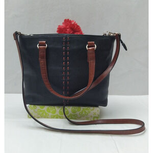 Fossil Black Leather Double Handles Small Tote Crossbody Bag